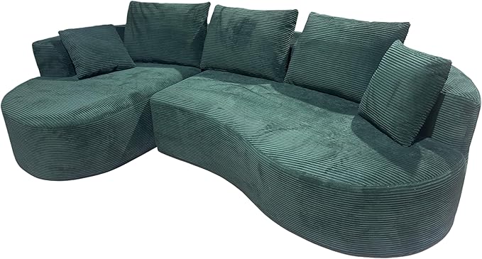 ERYE Oversized Curved Tight Backrest Sofa Floor Boneless Modular Foam Sofa Couch with Left Facing Chaise Lounge and 5 Pillows Corduroy Upholstered No Assembly Required
