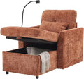 32 Comfy Chaise Lounge Sofa Bed Chair with Storage Side Pockets Phone Holder &amp 2 Pillows Modern Chenille Upholstered Sleeper Sofa Leisure Chair for Living Room Bedroom Small Spaces (Orange)