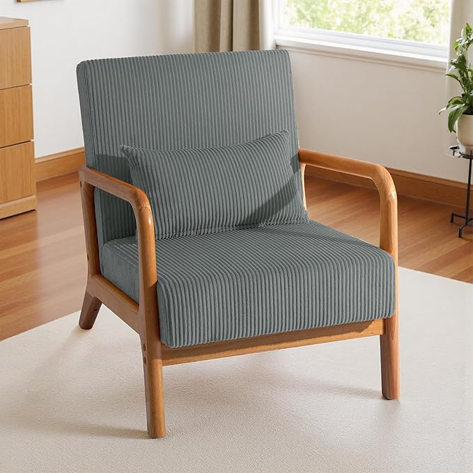 Accent Chair Mid Century Modern Armchair with Pillow Upholstered Lounge Sofa Reading Side Chair for Living Room Bedroom
