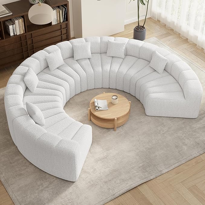 Oversized Curved Sofa 6 Seater Modular Velvet Cloud Couch Modern Boneless Sectional Couches for Living Room No Assembly Required White 1PC