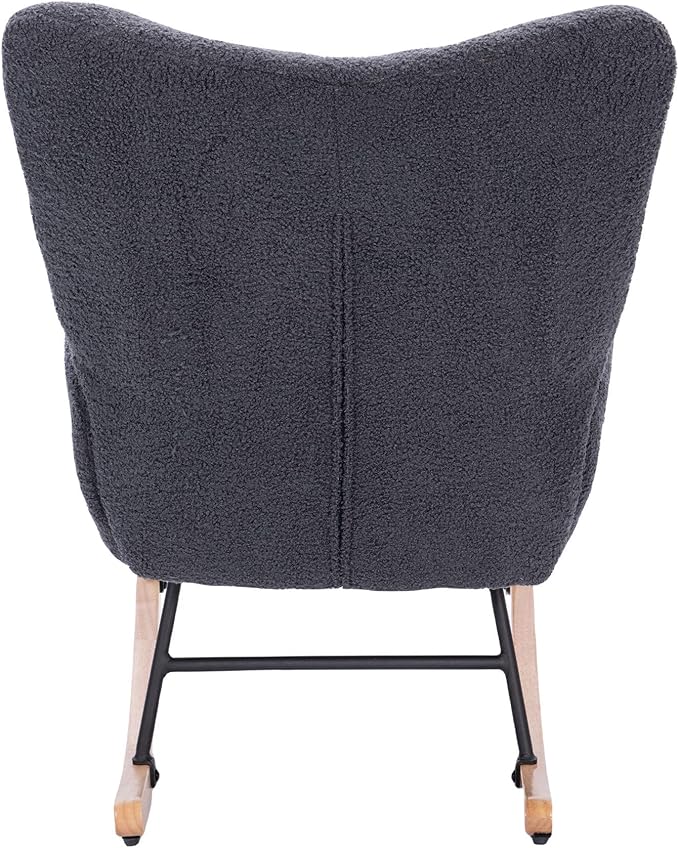 Upholstered Nursery Rocking Chair for Living Room BedroomDark Grey Teddy