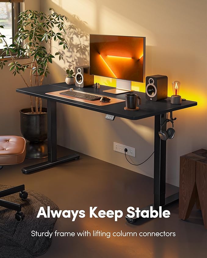 FEZIBO Electric Standing Desk Height Adjustable Stand up Desk 60 x 24 Inches Sit Stand Home Office Desk Computer Desk Black