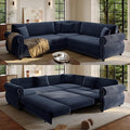 88'' Sleeper Sofa Bed Queen L Shaped Sectional Sofa with Pull Out Couch Bed Chenille 5 Seater Couch with Nailhead Trim &amp Rolled Arm Sectional Couches for Living Room Furniture Set Blue