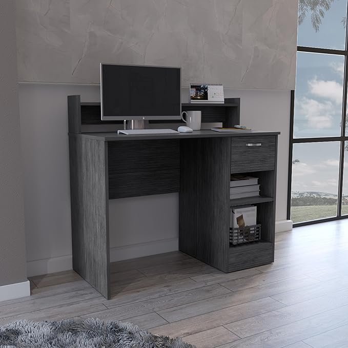 Home Office Desk Computer Desk with Top Open Shelf 1-Drawer and 2-Storage Shelves Smokey Oak