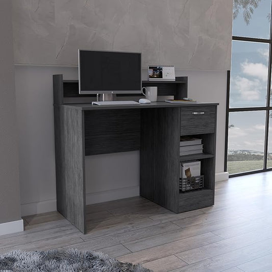 Home Office Desk Computer Desk with Top Open Shelf 1-Drawer and 2-Storage Shelves Smokey Oak