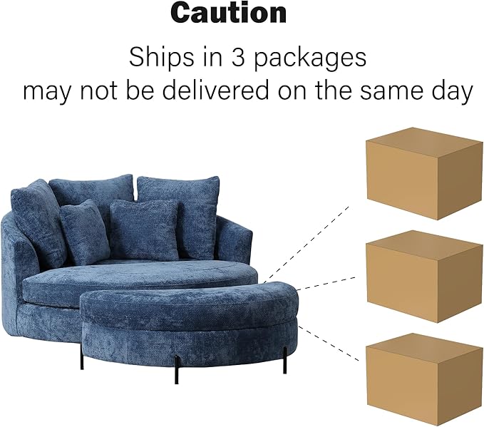 Chifee &amp Vingol 59.8 W Oversized Accent Barrel Chair Large Round Chair with Ottoman &amp Movable WheelsBlue