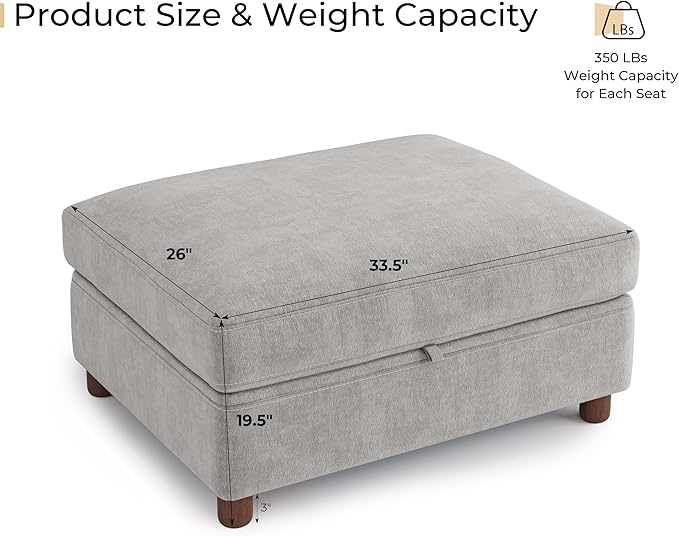 SITJOY Oversized Sectional Couches for Living Room Extra Large Deep Seat Couch with Washable Covers Chenille in Light Gray Storage Ottoman Sectional