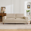 Tbfit 85 Corduroy Couch for Living Room 3 Seater Mid Century Modern Sofa with Spring Cusions for Bedroom Small Comfy Upholstered Couches Easy Assembly with Solid Wood Legs Beige