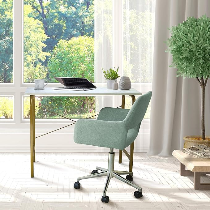 Versanora Teamson Home's Faux White Marble Top Compact Modern Desk with Brass-Finished Arched Legs and Sleek Contemporary Silhouette