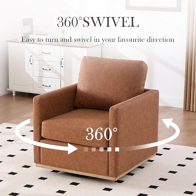 Aoiy &amp Wifon 30.7 W Swivel Accent Chair Set of 2 Mid Century Modern Swivel Chairs for Living Room Comfy Small Accent Chair PU Leather Brown