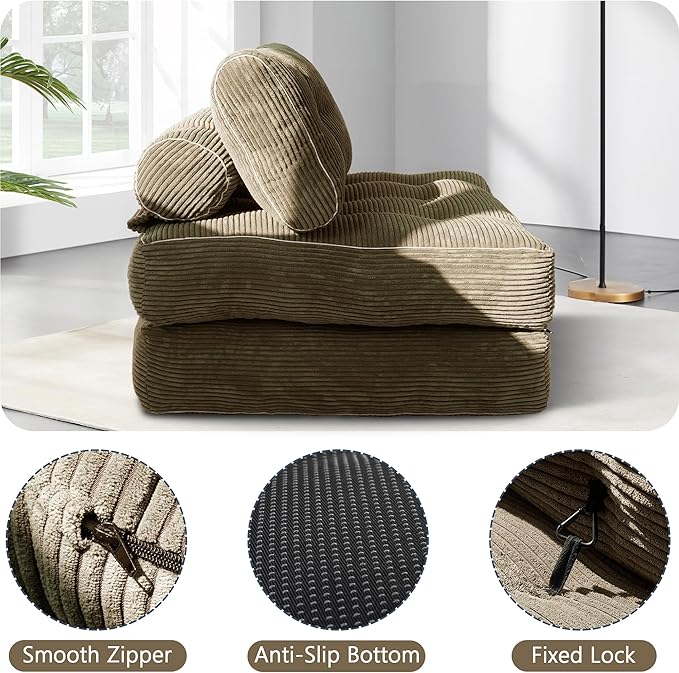 Folding Sofa BedConvertible Sleeper Chair for Adults Folding Sofa Bed Foam Filling Couch with PillowSleeper Chairs Single Size Floor MattressBrown