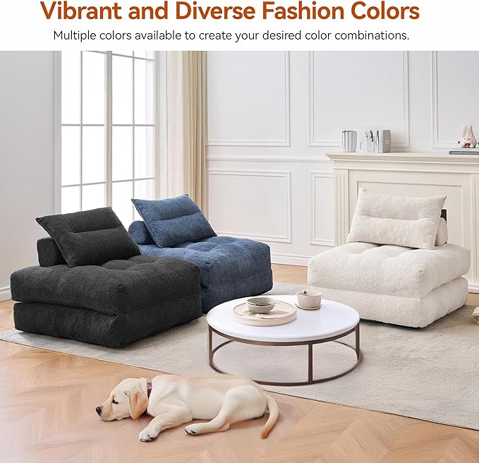 Folding Sofa Bed Fold Out Chair Bed with Pillow Convertible Sleeper Chair for Living Room/Small Spaces Foldable Lazy Sofa Bed Floor Chair Comfy Teddy Velvet Couch Bed Black