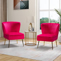 TINA'S HOME Monica Velvet Armless Side Chair Set of 2 Upholstered Accent Chair Comfy Living Room Chair with Golden Legs Wingback Mid Century Slipper Chair for Bedroom Guest Room- Fuchsia