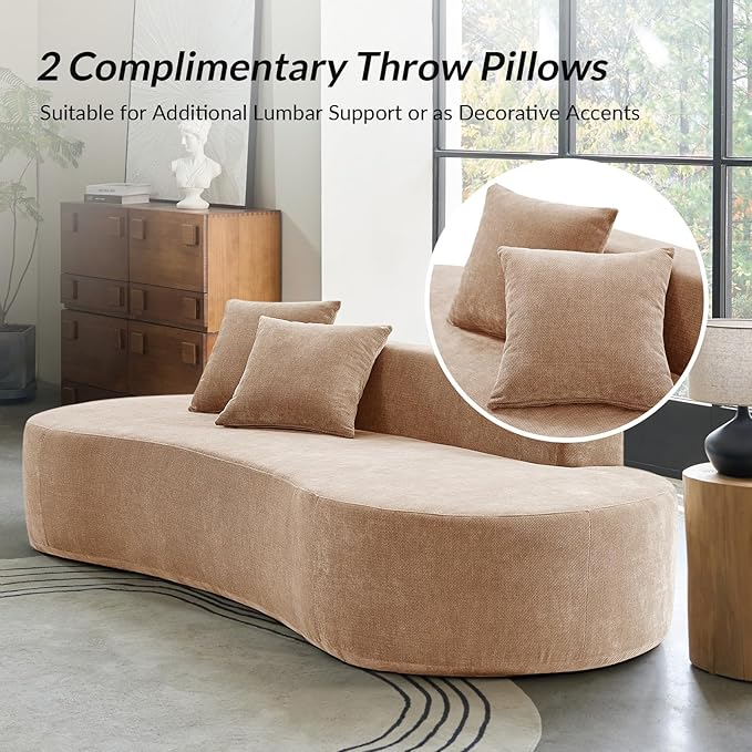 94.5 Modern Curved Sofa 3-Seater Comfy Foam Couch with 2 Pillows Frameless &amp No Assembly Required Cloud Couch for Living Room Pink