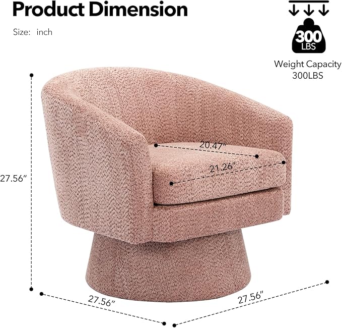 360°Swivel Accent Chair with ArmsCozy Round Chenille Fabric and Soft Cushion Arm Chair for Living Room Bedroom Reading