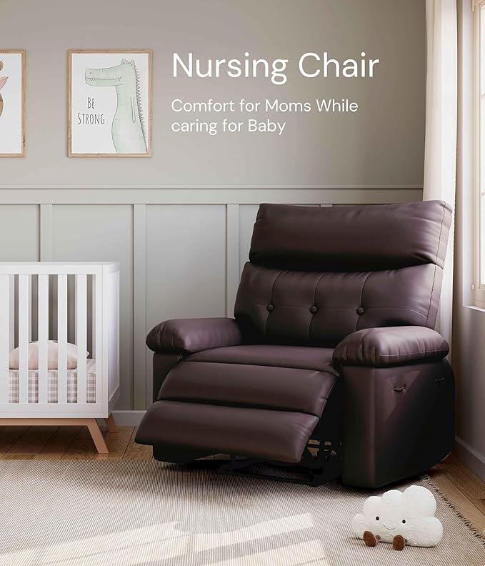GarveeHome Recliner Chair - PU Leather Manual Recliner for Adults Lazy Chair with 1.5X Sponge Comfort Arm and Back for Living Room Bedroom