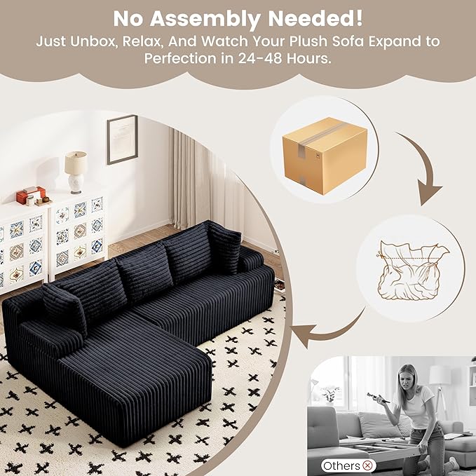 Cloud Couch Upholstered Cloud Sofa Sectional Couch with L Shape Chaise Fluffy Comfy Boneless Couch with Deep Seat &amp Throw Pillows Cloud Couches for Living Room No Assembly Required Black