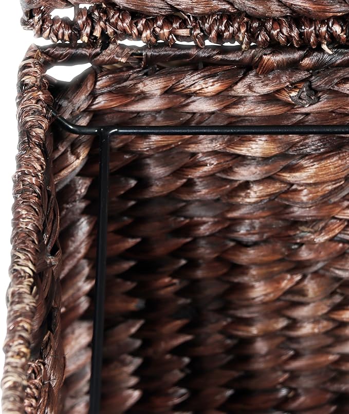 Trademark Innovations Rolling File Box Wicker File Cabinet Hanging File Baskets Water Hyacinth Storage Basket (Dark Brown)