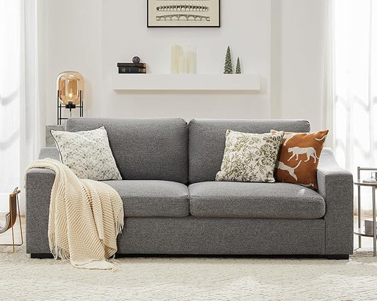 ABCASA 85 Oversized 3-Seater Couches for Living RoomModern Linen Sofa with Removable Cover Wide Armrest Solid Wood Frame Loveseat Sofa for Bedroom Office Apartment Easy to Assemble Grey | Breat