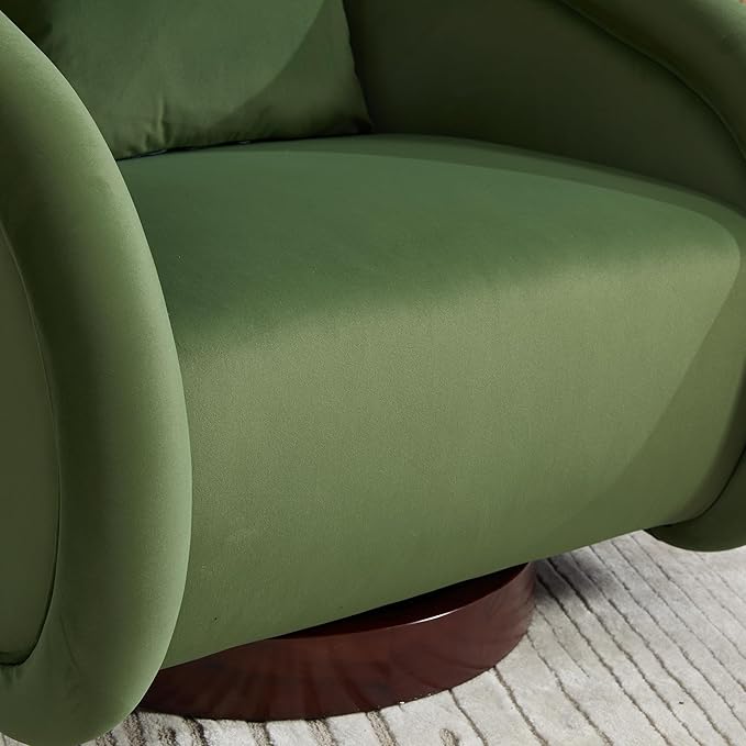 KEIKI 30.7 Swivel Accent Chair 360° Rotating Velvet Upholstered Armchair with Curved Back Single Sofa Chair for Living Room Bedroom Office Green