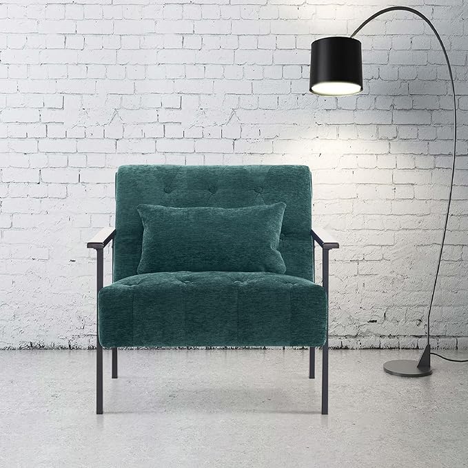 MCombo Modern Accent Chairs Chenille Upholstered Armchair Ergonomics Lounge Chair for Living Room HQ417 (1 Dark Green)