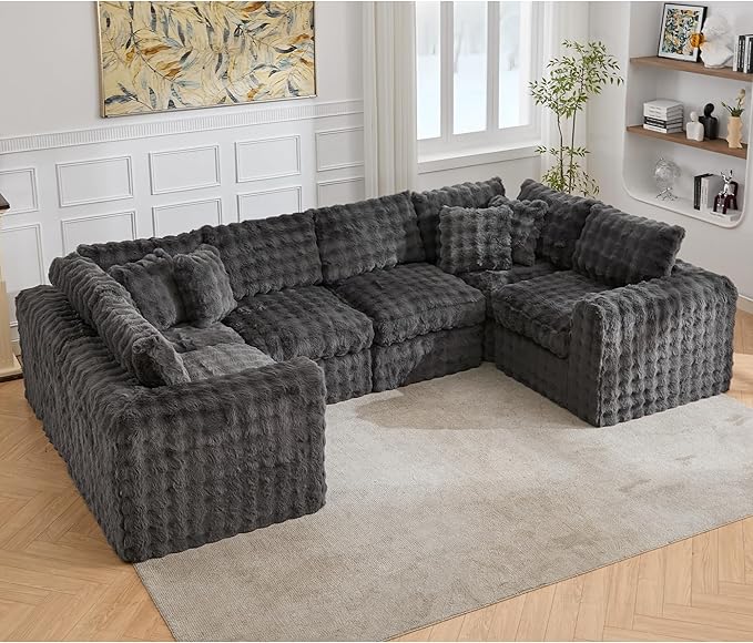 TYBOATLE 135’’ Boneless Slow-Rebound Memory Foam Couch Cloud Sectional Couches for Living Room w/Upgraded Fabric Comfy Deep Seat Fluffy U Shaped Modular Sectional Sofa w/Chaise