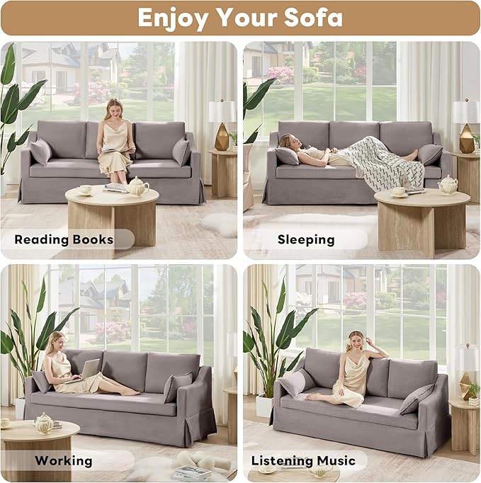 Tbfit 80.7 Slipcovered Couch 3 Seater Sofa Vintage Sofas with Removable Cover Pocket Spring Cushion Mini Couches Living Room Furniture for Home Apartment Farmhouse Gray