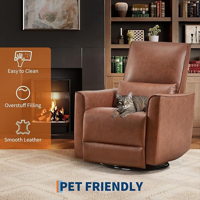 Swivel Rocking Nursery Recliner Chair Glider Rocker Recliner with High Backrest &amp Deep Seat PU Leather Sofa Chair for Nursery Living Room Bedroom and Home Theater Brown