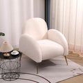 Accent Upholstered Single Chair White Sherpa Armchair with Golden Legs for Living Room Bedroom Office
