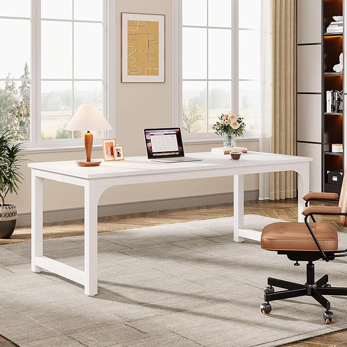 Tribesigns 70.8”Executive Desk (Set of 2) Large Office Computer Desk with Thicken Frame Modern Simple Workstation Business Furniture for Home Office White