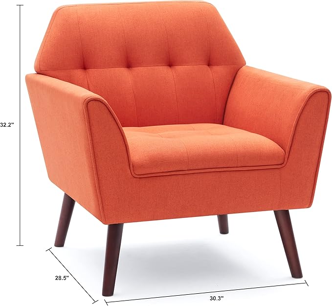 Kingfun Accent Chairs for Bedroom Midcentury Modern Accent Arm Chair for Living Room Linen Fabric Comfy Reading Chair Tufted Comfortable Sofa Chair Upholstered Single Sofa Orange