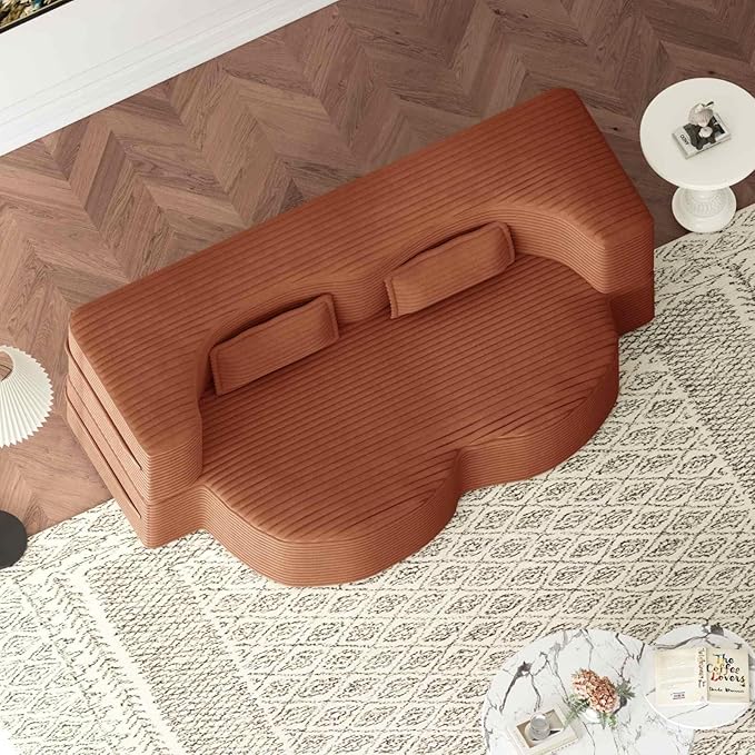 Modern 2-in-1 Convertible Sofa Bed 78 Full Size Corduroy Floor Sofa with 2 Pillows Folding Mattress Sleeper for Living Room &amp Guest Room No Assembly Required