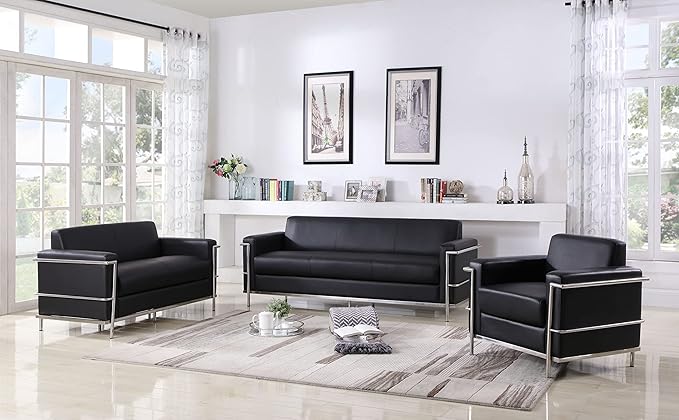 Sherry Modern Armchair with Chrome Frame Faux Leather Upholstery Cushioned Seat &amp Back Contemporary Accent Chair for Living Room Bedroom or Office Lounge Seating Set of 1 (Black)