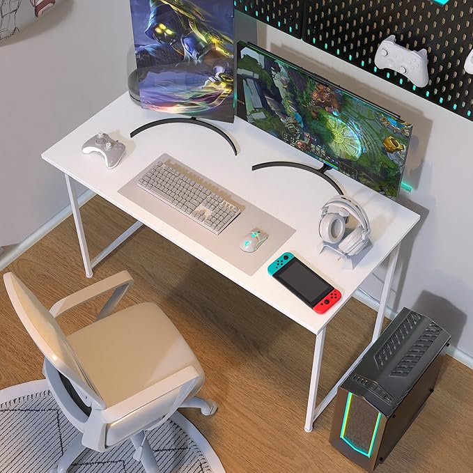 Small Space Writing Desk with Headphone Hooks Modern Simple Design Suitable for Study Home Office and Living Room