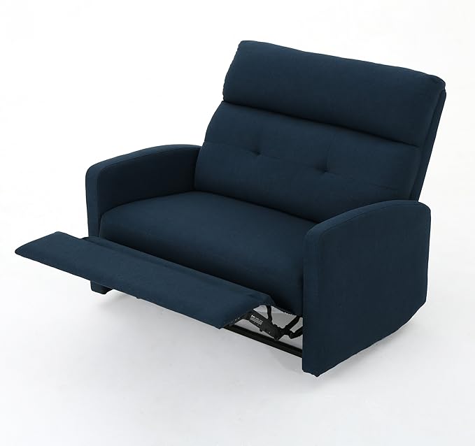 Mid-Century Fabric Double Seats Rocker Recliner Chair Adjustable Single Recliner Sofa with Thicker Seat Cushion with Pocket for Living Room Bedroom Apartment (Navy Blue)
