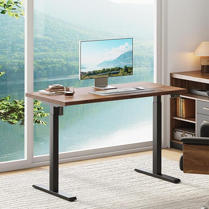 47 Electric Standing Desk Height Adjustable Stand Up Desk with Multiple Functions Standing Desks for Home and Office Adjustable Desks Office Table Black Walnut