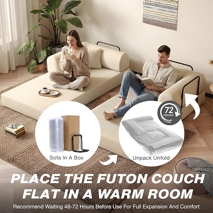 79'' Folding Sofa Bed 5-in-1 Convertible Sofa Bed BonelessComfy Foldable Foam Couch with Pillow Modular Floor Couch for Living RoomBedroomLounge - Corduroy Beige