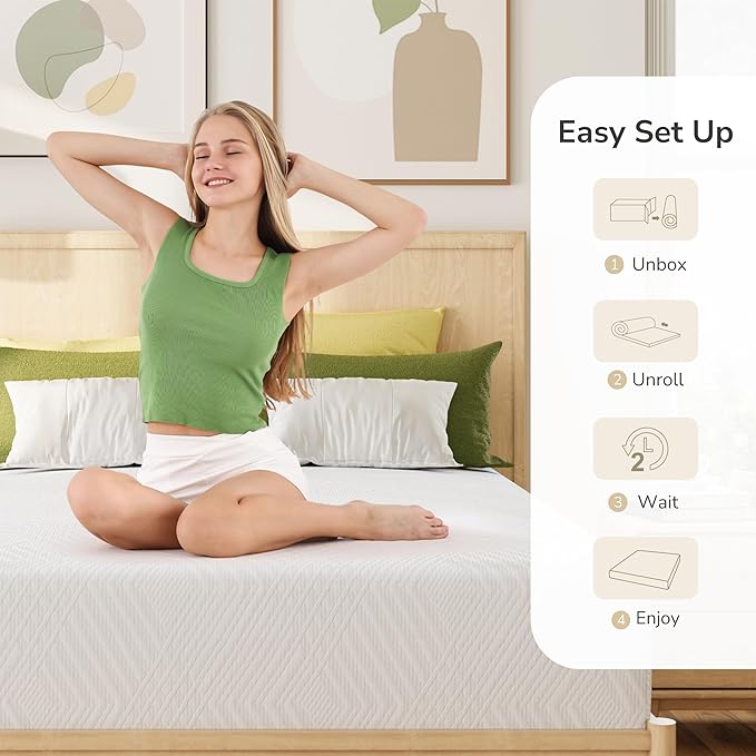 MLILY Full Mattress in a Box 10 inch Mattresses for Platform Bed Double Size Daybed Bunk Green Tea Memory Foam Medium Firm