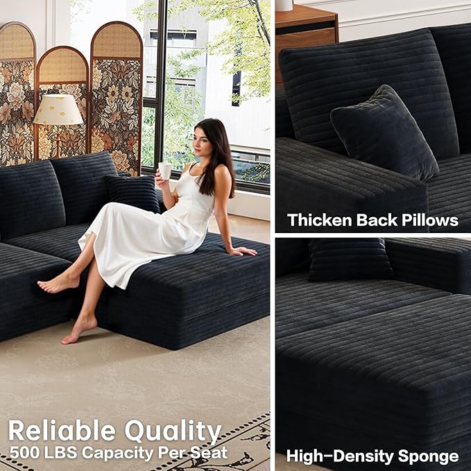 106” Modular Sectional Sofa Cloud Sectional Couch with Deep Seat Modern Modular L-Shape Sofa Couch with ChaiseUpholstered Boneless Couches for Living Room Bedroom No Assembly Required