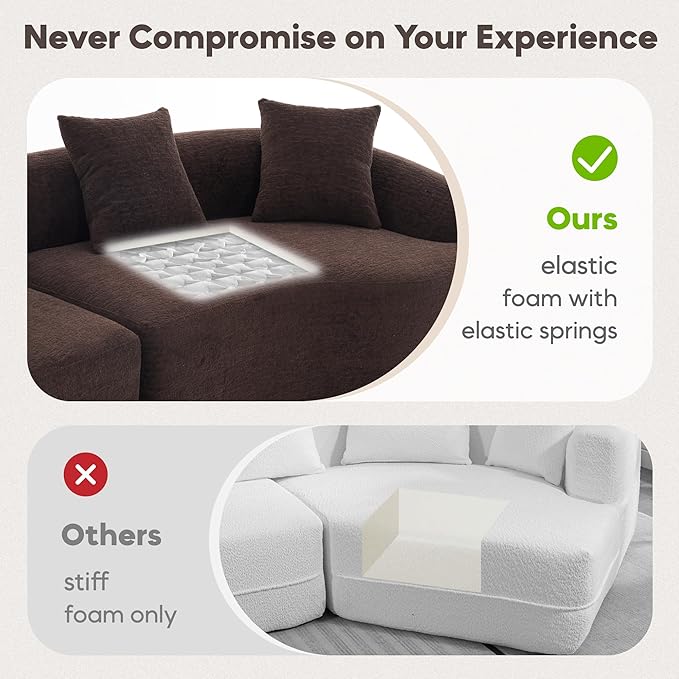 Yoglad 110‘’ Boneless Curved Sofa Modern Cloud 4-Seater Floor Couch Minimalist Compression Sofa for Living Room Apartment Studio Office No Assembly Needed(Chenille Dark Brown)