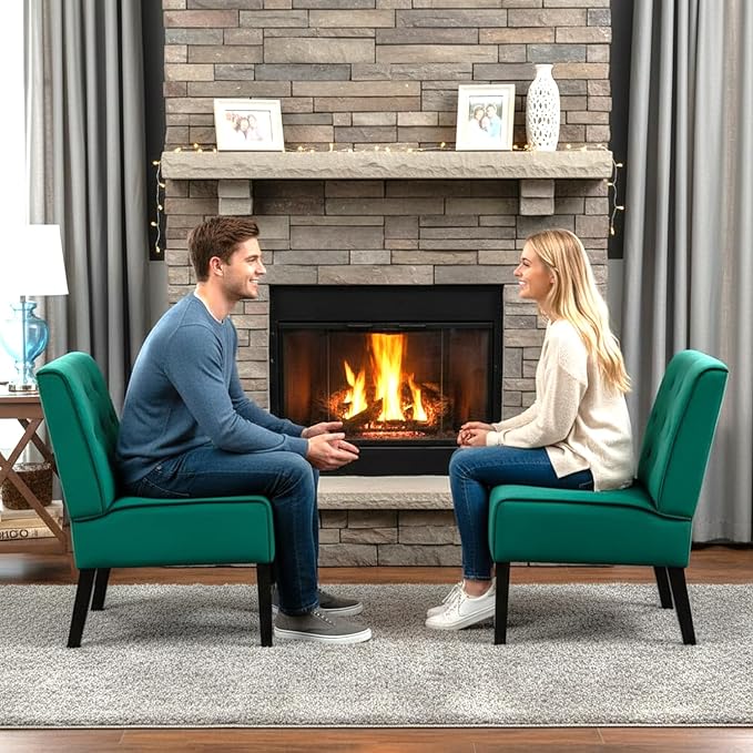 Reeso 2-Piece Living Room Armless Button Tufted Pattern Accent Chair Green