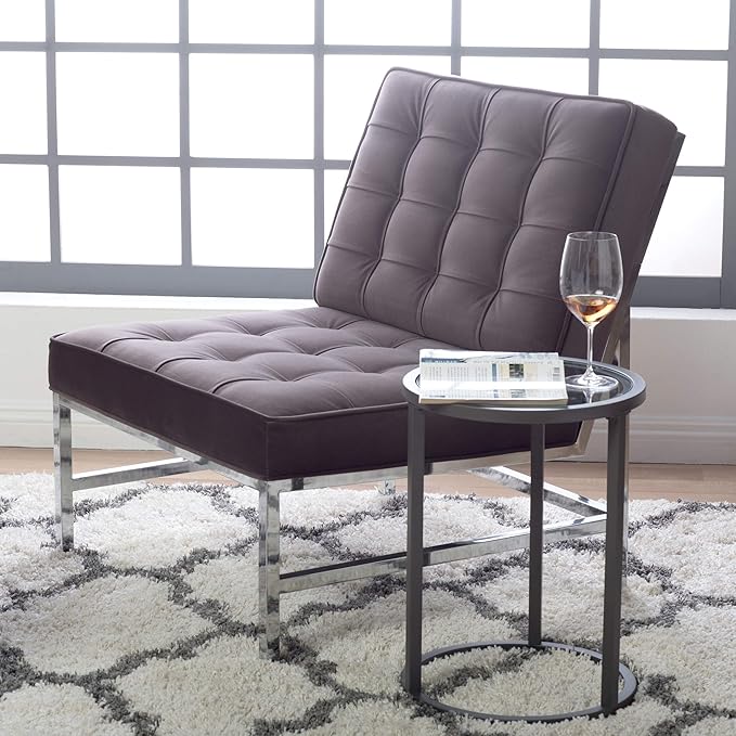 Studio Designs Home Modern Ashlar Velvet Accent Chair Lounge Chair for Living Room Bedroom or Office Polyester Fabric in Mink Brown Chrome
