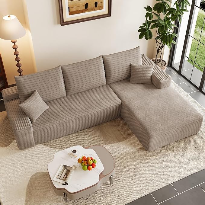 95 Cloud Sectional Couch with L-Shape Chaise Modern Corduroy Boneless Couch for Living RoomMemory Foam Sofa with Deep SeatNo Assembly Required (CamelRight-Facing Chaise)
