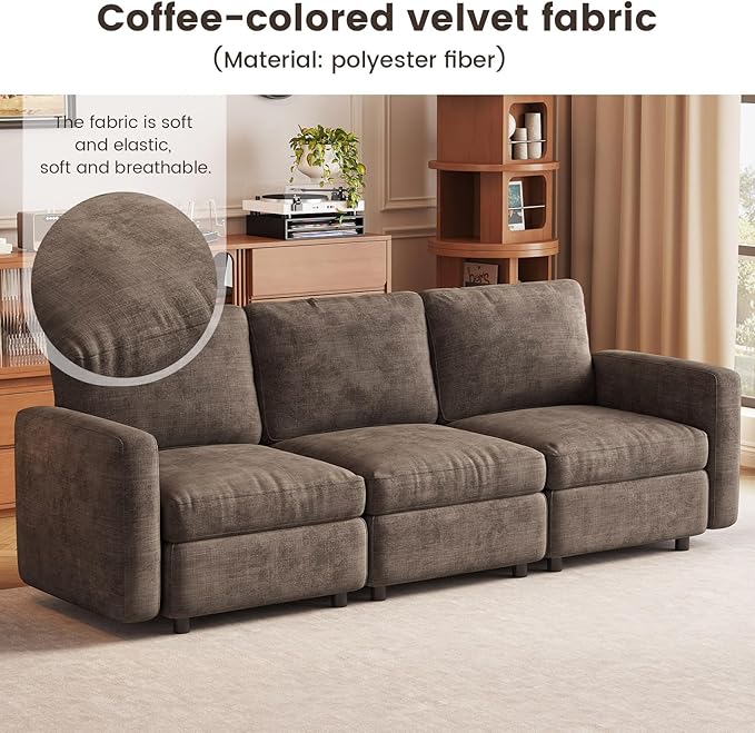5 Seaters Modular Sectional Sofa 5 Seat Sofa Modern Sectional Couches with Deep Seats for Living Room Upholstered Couch with Soft Backrest 143.7 L Brown (No Ottoman)