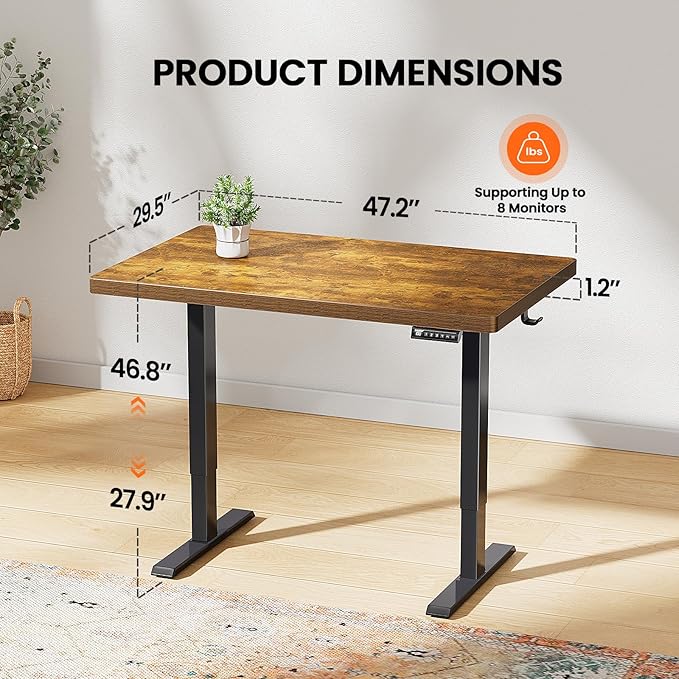 ErGear Standing Desk 48 x 30 inch Whole-Piece Desktop Height Adjustable Electric Sit Stand Desk with 4 Height Memory Setting Ergonomic Desk for Home Office Vintage Brown EGESD74V