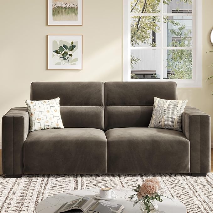 82 Inch Sofa with Extra Deep Seats Oversize Velvet Fabric 2 Seater Sofa for Living RoomModern Couch and Loveseat Comfy Armrests and Seats and Backrests Easy Installation Dark Gray