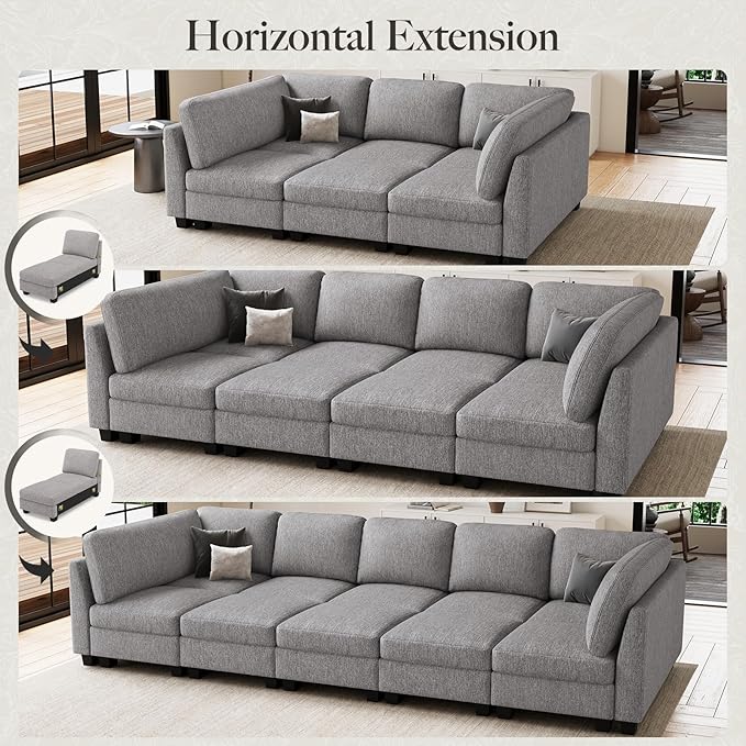 Belffin 111 Cloud Sectional Sleeper Sofa with Deep Seat Modular Sectional Sofa Bed Couches for Living Room. Light Grey Couch