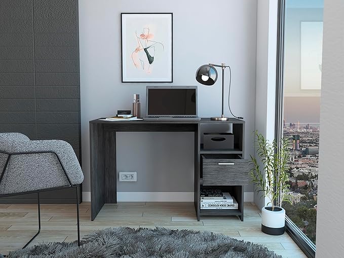 Compact Spacious Work Study Computer Desk with Large Drawer Two Shelves Small Spaces for Home Office Living Room