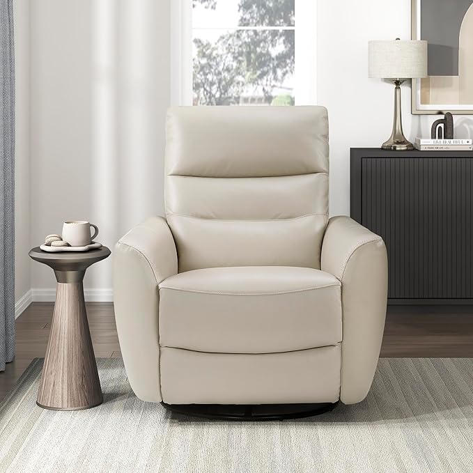 Lexicon 360 Degree Swivel Glider Reclining Chair Manual Tab Pull Recliner Leather Match Swivel Glider Recliner with Plush Foam Sturdy Frame for Living Room/Office/Bedroom Taupe