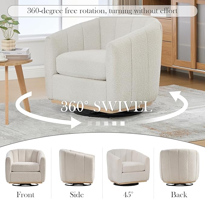 Aoiy &amp Wifon 32.33 W Swivel Accent Barrel Chair Round Living Room Swivel Chair Boucle Ivory